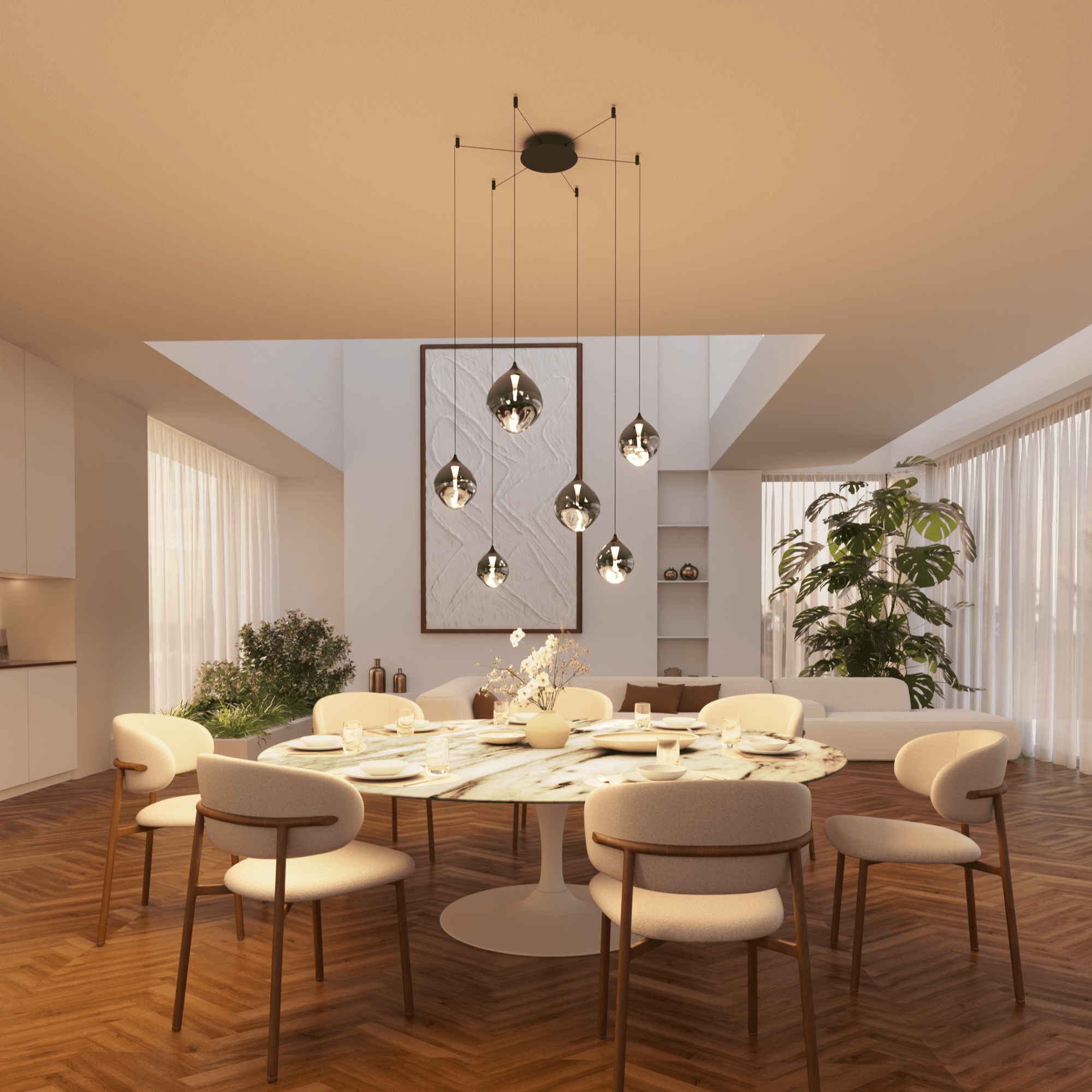 Wera Pendant Light | Mouth-Blown Glass, 6-Bulb Ceiling Fixture 0